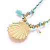 304 Stainless Steel Shell Shape Pendant Cotton Cord Necklaces NJEW-C093-05C-G-3