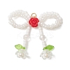 Glass Seed Beaded Bowknot & Flower Pendants PALLOY-MZ01220-02-1