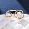 Brass with Natural Pearl Adjustable Cuff Rings RJEW-Q023-03G-2