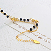 Vintage Beach Brass Round & Black Glass Rondelle Link Chain Double Layer Anklets for Women TO0841-2