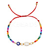 Bohemian Style Glass & Brass & Plastic Imitation Pearl Beads Braided Bead Bracelets for Women UR4217-1-3