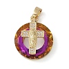 Brass Micro Pave Cubic Zirconia with Glass Pendents KK-Q815-01G-06-1