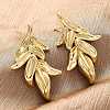 Leaf Brass Stud Earrings EJEW-R025-20G-2
