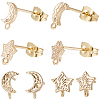 Beebeecraft 6Pcs 2 Style Star & Moon Brass Cubic Zirconia Stud Earring Findings KK-BBC0012-70-1