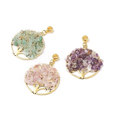 Natural Mixed Gemstone Chips European Dangle Charms PALLOY-JF01908-1