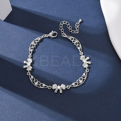 Brass Pave Clear Cubic Zirconia Bowknot and Hollow Moon Link Bracelets BJEW-D387-01P-1