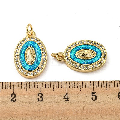 Brass Micro Pave Cubic Zirconia with Synthetic Opal Pendants KK-D096-03A-01-1