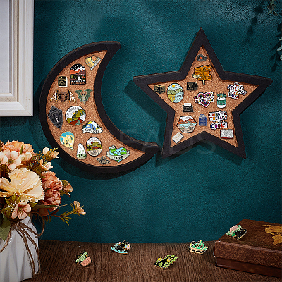 Moon Star Wall Mounted Brooch Jewelry Display Cork Tray AJEW-WH0060-20-1