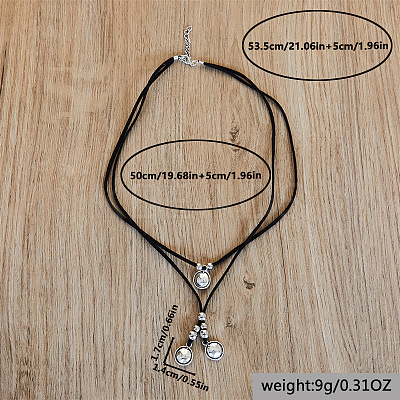 Oval with Flat Round Alloy with Imitation Leather Cord Pendant Necklaces FS-WGE6D6A-01-1