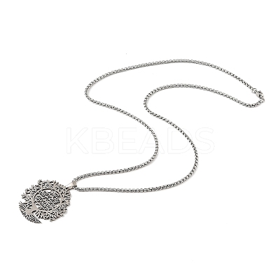 201 Stainless Steel Hollow Tree of Life Pendant Box Chain Necklaces LS-NJEW-M086-04P-1