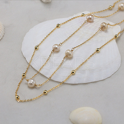 925 Sterling Silver with Natural Pearl Beads Necklaces NJEW-Z030-01G-1