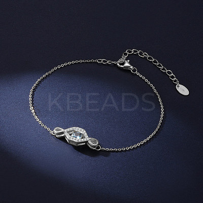 Rhodium Plated 925 Sterling Silver Eye Link Bracelet for Women STER-M116-11P-1