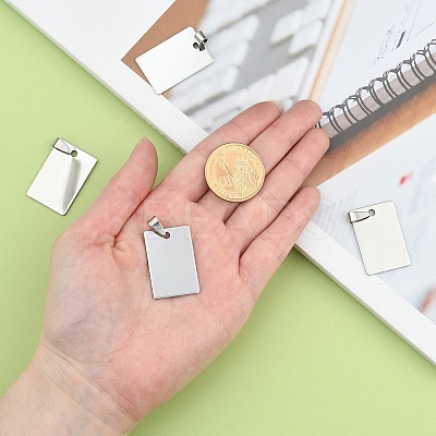 Non-Tarnish 201 Stainless Steel Rectangle Mirror Polished Finish Stamping Blank Tag Pendants LS-STAS-S030-01-1