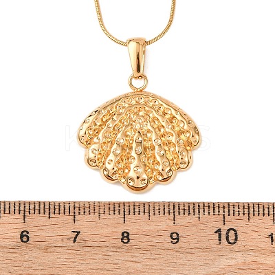 304 Stainless Steel Textured Shell Shape Pendant Snake Chain Necklaces for Women NJEW-F354-10G-1