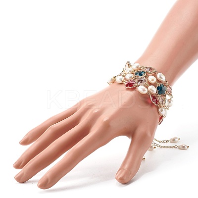 Plum Blossom Flower Glass Link Bracelets Set for Teen Girl Women X1-BJEW-TA00017-1