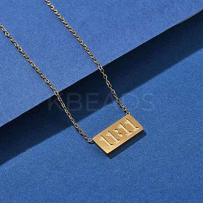 304 Stainless Steel 11:11 Number Rectangle Pendant Necklace with Cable Chains for Women LS-NJEW-NH0001-04G-1