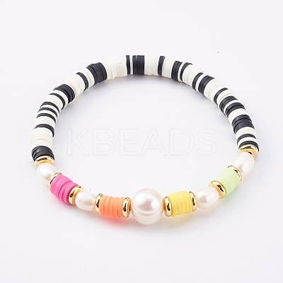 Polymer Clay Heishi Beaded Stretch Bracelets BJEW-JB06026-03-1