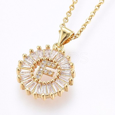 Brass Micro Pave Cubic Zirconia Initial Pendant Necklaces NJEW-H486-30G-F-1