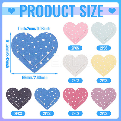 16Pcs 8 Colors PU Imitation Leather Heart Bookmarks AJEW-TA0002-61-1