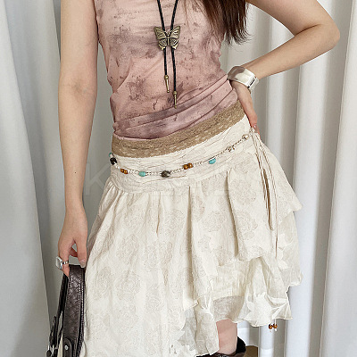 Bohemian Style Wood & Resin & Imitation Leather Cord Knot Chain Belts FS-WG6C080-05-1