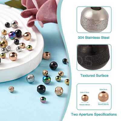 40Pcs 10 Style Textured 304 Stainless Steel Beads STAS-MP0001-09-1