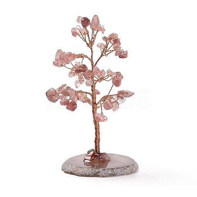 Natural Strawberry Quartz Chips & Agate Pedestal Display Decorations DJEW-A001-04B-1