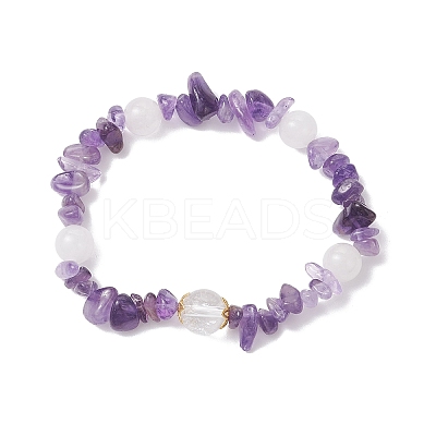 Natural Amethyst & Quartz Crystal & Malaysia Jade Beaded Stretch Bracelets for Women BJEW-JB12305-03-1
