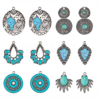 12Pcs 6 Styles Synthetic Turquoise Pendants FIND-SZ0005-73-1