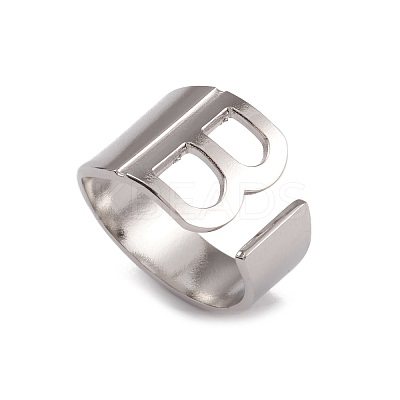 Non-Tarnish 304 Stainless Steel Initial Letter B Open Cuff Rings for Women RJEW-G285-17P-1