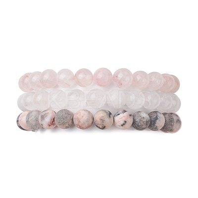 3Pcs 3 Styles Natural Mixed Gemstone Round Beaded Stretch Bracelets Set BJEW-JB10139-04-1