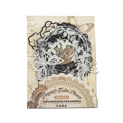 10Pcs 10 Styles Vintage Lace Waterproof PET Stickers Sets DIY-M066-05B-1