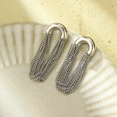 304 Stainless Steel Tassel Chain Stud Earrings for Women EJEW-U023-07P-1