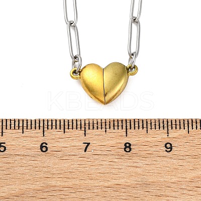 304 Stainless Steel Double-Sided Magnetic Heart Pendant Paperclip Chain Necklaces LS-NJEW-U028-02G-1