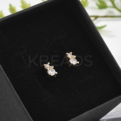 Brass Micro Pave Clear Cubic Zirconia Stud Earrings EJEW-R016-01G-02-1