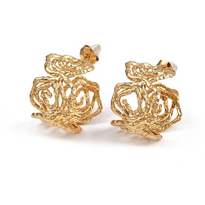 304 Stainless Steel Hollow Flower Stud Earrings LS-EJEW-A138-06G-1