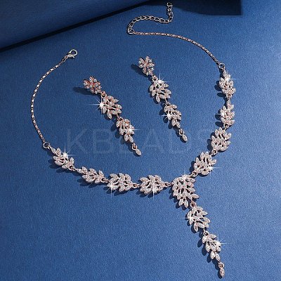 Ear of Wheat Alloy Crystal Rhinestone Pendant Necklaces & Stud Dangle Earrings Sets FS-WGD4E70-02-1