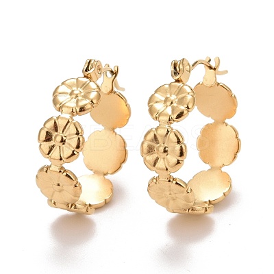 Ion Plating(IP) Flower 304 Stainless Steel Hoop Earrings for Women STAS-A057-15G-1