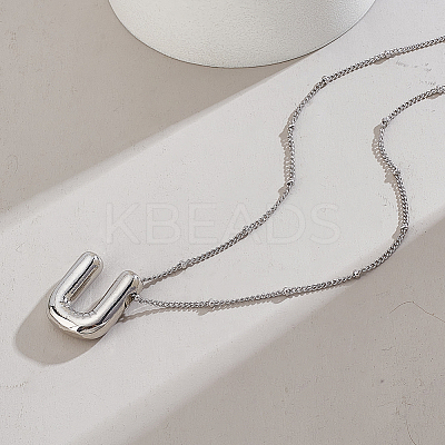 1pc Brass Chain with Alloy Letter Pendants Necklaces NJEW-LP0001-41U-P-1