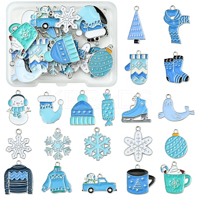 20Pcs 20 Styles Winter Theme Alloy Enamel Pendants ENAM-FS0001-97-1