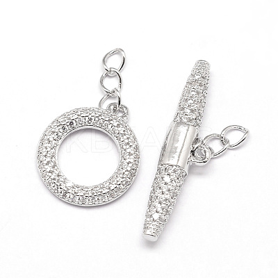 Brass Micro Pave Cubic Zirconia Ring Toggle Clasps ZIRC-E010-24P-1