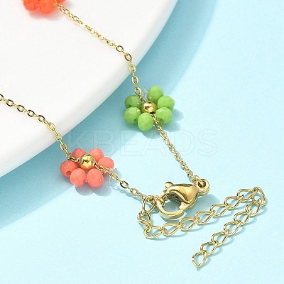 304 Stainless Steel & Synthetic Stone Daisy Flower Chain Anklets for Women AJEW-B031-01G-03-1