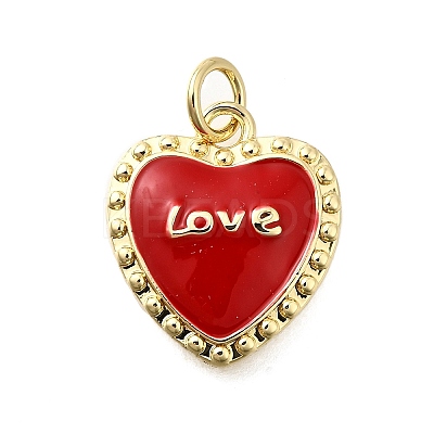 Brass Red Enamel Pendants KK-S523-14G-1