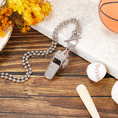1pc Stainless Steel Whistle Pendant Necklaces NJEW-CN0001-08-1