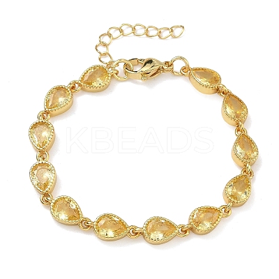 Teardrop Brass Pave Cubic Zirconia Link Chain Bracelets for Women BJEW-P385-06G-05-1