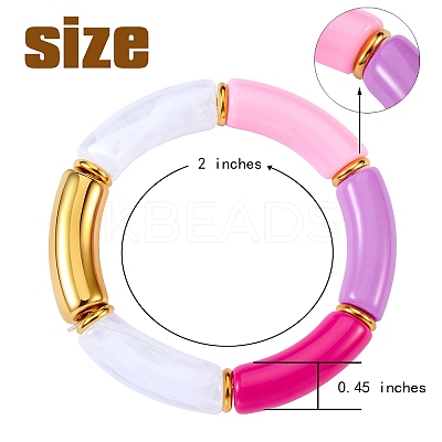 Candy Color Chunky Curved Tube Acrylic Beads Stretch Bracelets Set for Women BJEW-SW00015-1
