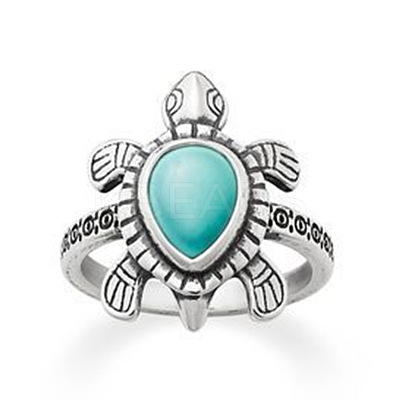 Retro Alloy and Synthetic Turquoise Finger Rings FS-WG1C352-04-1