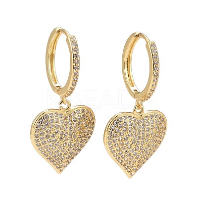 Cubic Zirconia Heart Dangle Hoop Earrings EJEW-A069-02G-1