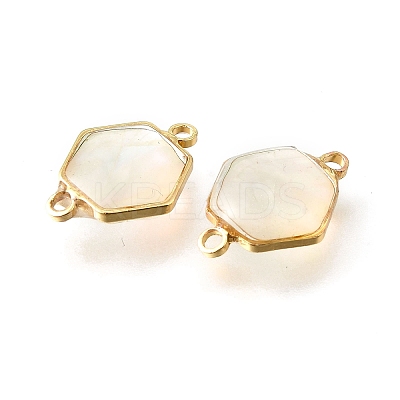 Brass Pave Natural White Shell Connector Charms KK-E794-01G-07-1