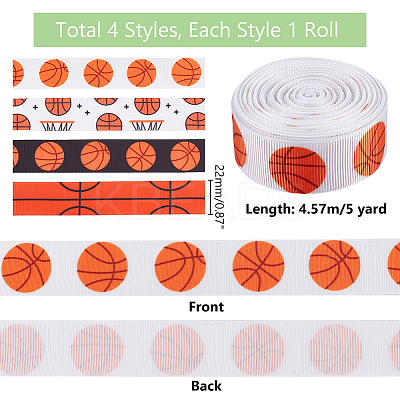 4 Rolls 4 Colors Sport Ball Print Grosgrain Ribbon OCOR-PH0004-07B-1