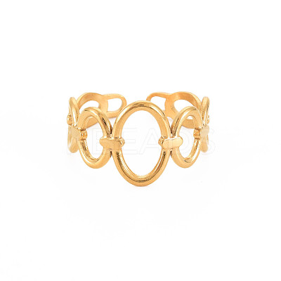 Ion Plating(IP) 304 Stainless Steel Open Oval Wrap Cuff Ring for Women RJEW-S405-187G-1
